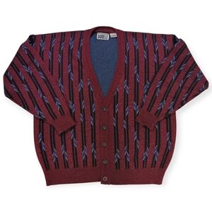 90s Gabrielle Burgundy Patterned Button-Front Cardigan Kurt Cobain Style - L